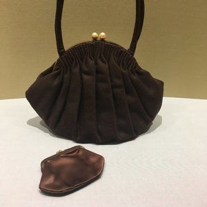 VINTAGE BROWN WOOL PURSE WITH SILKY COIN PURSE